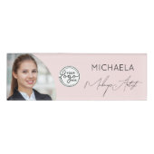 Blush Pink Script Logo Photo Makeup Namenschild (Vorderseite)