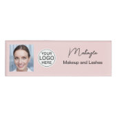 Blush Pink Script Logo Photo Makeup  Namenschild (Vorderseite)
