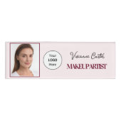 Blush Pink Script Logo Photo Makeup Namenschild (Vorderseite)
