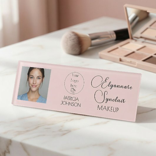 Blush Pink Script Logo Photo Makeup Namenschild