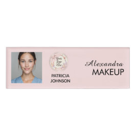 Blush Pink Script Logo Photo Makeup Namenschild