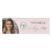 Blush Pink Script Logo Photo Makeup Namenschild (Vorderseite)