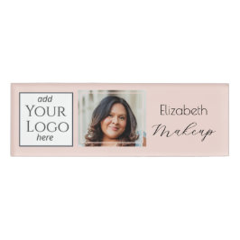 Blush Pink Script Logo Photo Makeup Namenschild