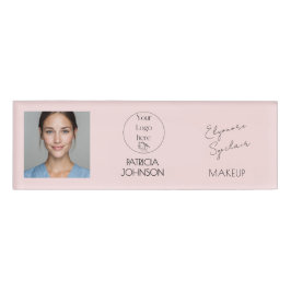 Blush Pink Script Logo Photo Makeup Namenschild