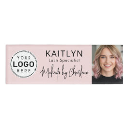 Blush Pink Script Logo Photo Makeup Namenschild