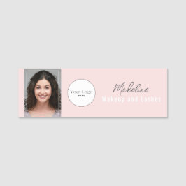 Blush Pink Script Logo Photo Makeup Namensschild