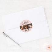 Blush Pink Script Logo Photo Makeup Runder Aufkleber (Umschlag)