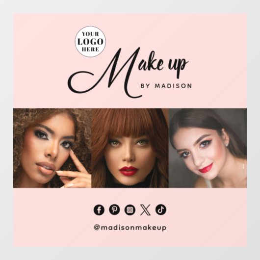 Blush Pink Script Logo Photo Makeup Studio Fensteraufkleber (Blatt)