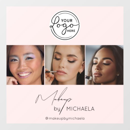 Blush Pink Script Logo Photo Makeup Studio  Fensteraufkleber (Blatt)
