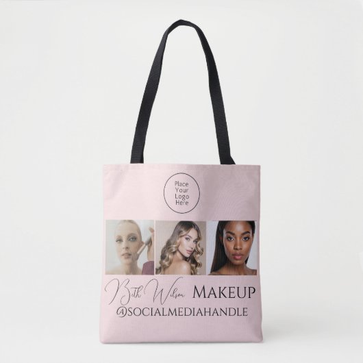 Blush Pink Script Logo Photo Makeup Studio Tote  Tasche (Vorderseite)