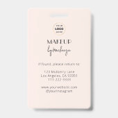 Blush Pink Script Logo Photo Makeup Stylist Ausweis (Rückseite)