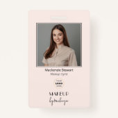 Blush Pink Script Logo Photo Makeup Stylist Ausweis (Vorderseite)