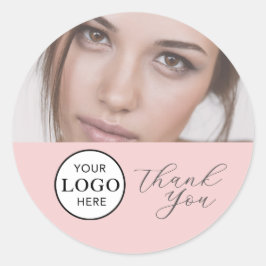 Blush Pink Script Logo Photo Makeup Thank You Clas Runder Aufkleber