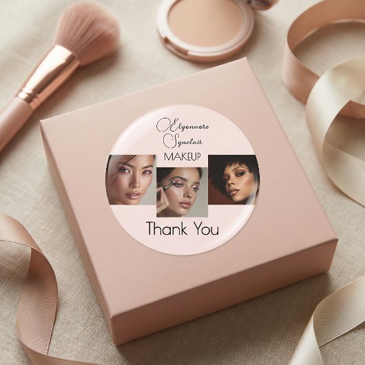 Blush Pink Script Logo Photo Makeup Thank You Clas Runder Aufkleber