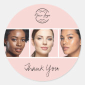 Blush Pink Script Logo Photo Makeup Thank You Runder Aufkleber (Vorderseite)