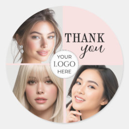 Blush Pink Script Logo Photo Makeup Thank You Runder Aufkleber