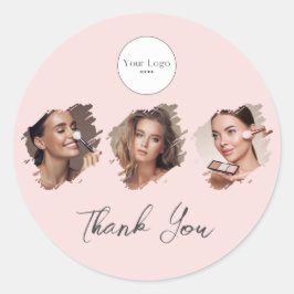Blush Pink Script Logo Photo Makeup Thank You Runder Aufkleber
