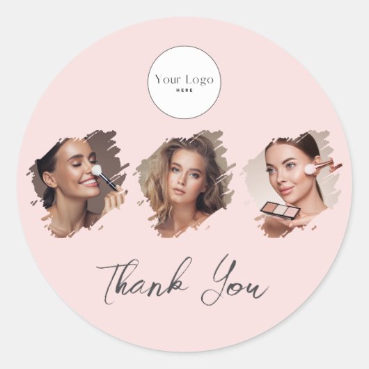 Blush Pink Script Logo Photo Makeup Thank You Runder Aufkleber (Vorderseite)