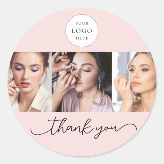 Blush Pink Script Logo Photo Makeup Thank You Runder Aufkleber (Vorderseite)