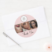 Blush Pink Script Logo Photo Makeup Thank You Runder Aufkleber (Umschlag)
