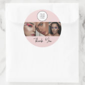 Blush Pink Script Logo Photo Makeup Thank You Runder Aufkleber (Tasche)