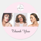 Blush Pink Script Logo Photo Makeup Thank You Runder Aufkleber (Vorderseite)
