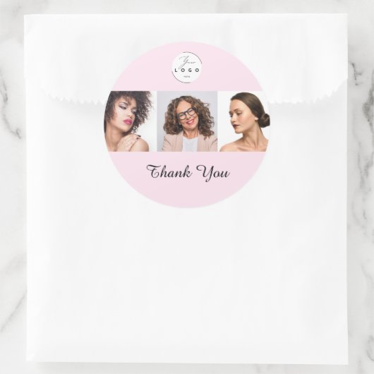 Blush Pink Script Logo Photo Makeup Thank You Runder Aufkleber (Tasche)