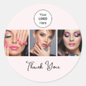 Blush Pink Script Logo Photo Makeup Thank You Runder Aufkleber (Vorderseite)