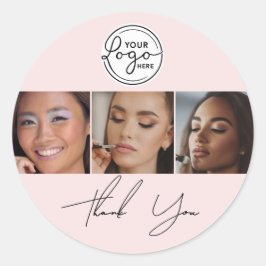 Blush Pink Script Logo Photo Makeup Thank You  Runder Aufkleber