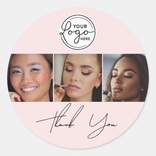 Blush Pink Script Logo Photo Makeup Thank You Runder Aufkleber (Vorderseite)