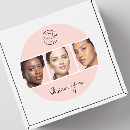Blush Pink Script Logo Photo Makeup Thank You Runder Aufkleber