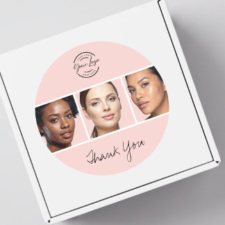 Blush Pink Script Logo Photo Makeup Thank You Runder Aufkleber
