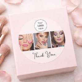 Blush Pink Script Logo Photo Makeup Thank You Runder Aufkleber