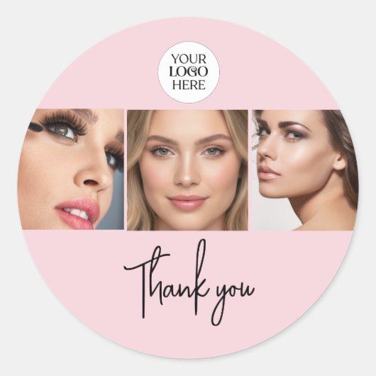 Blush Pink Script Logo Photo Makeup Thank You Runder Aufkleber (Vorderseite)