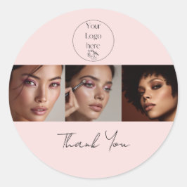 Blush Pink Script Logo Photo Makeup Thank You Runder Aufkleber