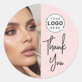 Blush Pink Script Logo Photo Makeup Thank You Runder Aufkleber