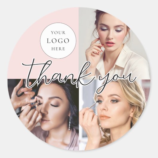 Blush Pink Script Logo Photo Makeup Thank You Runder Aufkleber (Vorderseite)