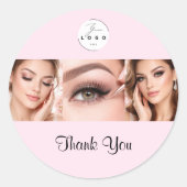 Blush Pink Script Logo Photo Makeup Thank You Runder Aufkleber (Vorderseite)
