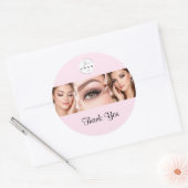 Blush Pink Script Logo Photo Makeup Thank You Runder Aufkleber (Umschlag)