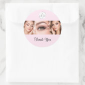 Blush Pink Script Logo Photo Makeup Thank You Runder Aufkleber (Tasche)