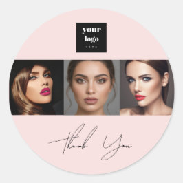 Blush Pink Script Logo Photo Makeup Thank You Runder Aufkleber