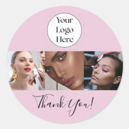 Blush Pink Script Logo Photo Makeup Thank You Runder Aufkleber