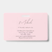 Blush Pink Script Logo Photo Nail Technician Ausweis (Rückseite)