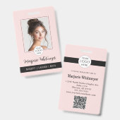 Blush Pink Script Logo Photo QR Code Makeup Ausweis (Front & Back)