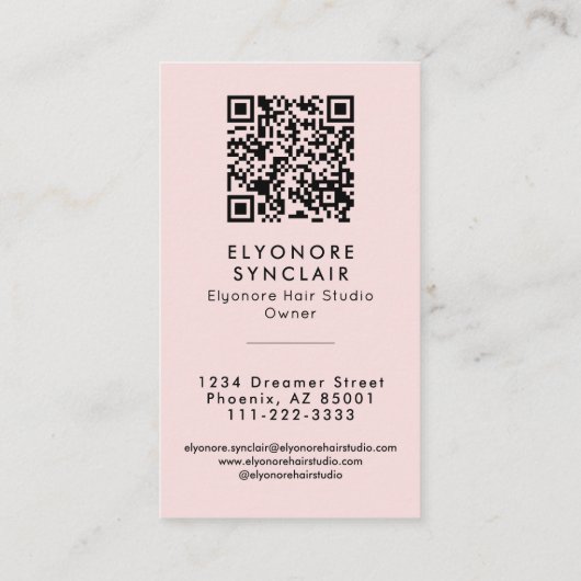 Blush Pink Script Logo QR Code Hair Extension Visitenkarte (Rückseite)