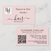 Blush Pink Script Logo QR Code Hair Extension Visitenkarte (Vorne/Hinten)
