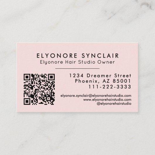 Blush Pink Script Logo QR Code Hair Extension Visitenkarte (Rückseite)