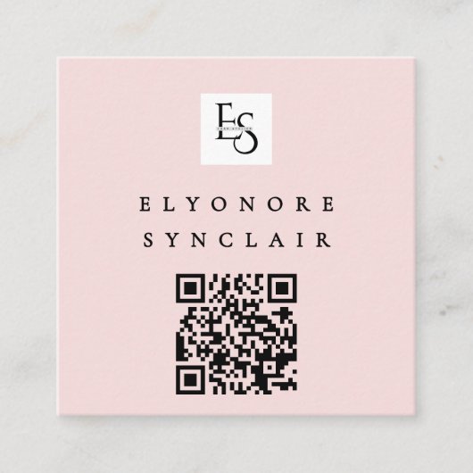 Blush Pink Script Logo QR Code Lashes Quadratische Visitenkarte (Vorderseite)