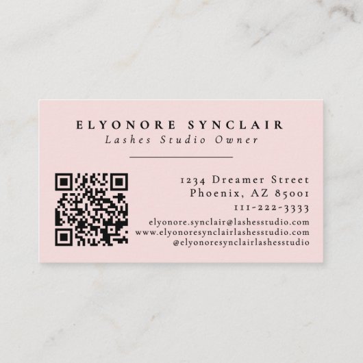 Blush Pink Script Logo QR Code Lashes Visitenkarte (Rückseite)