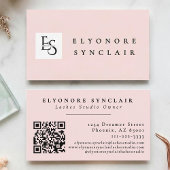 Blush Pink Script Logo QR Code Lashes Visitenkarte